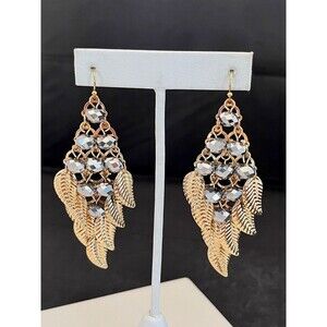 New Statement Earrings Gold Dangles Hematite Faceted Beads - 8J